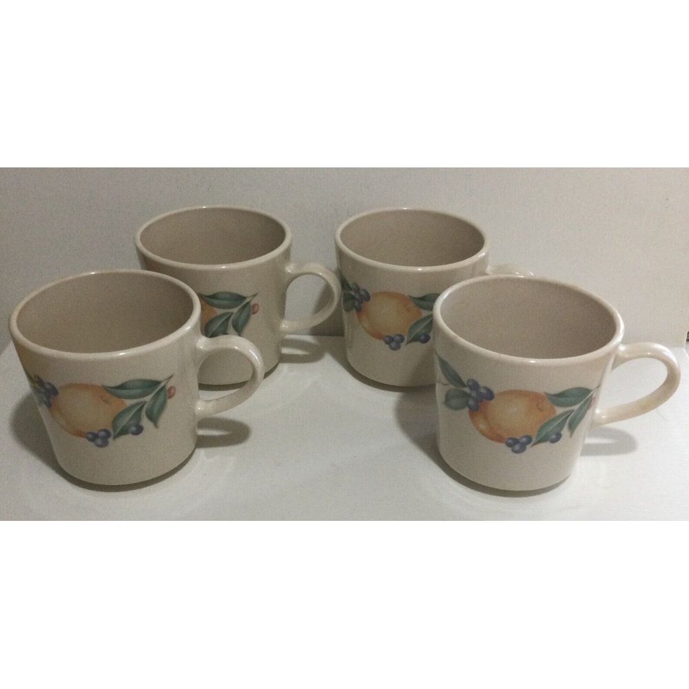 Corning Ware Corelle Abundance 4 Coffee Cups Mugs Fruit Pattern